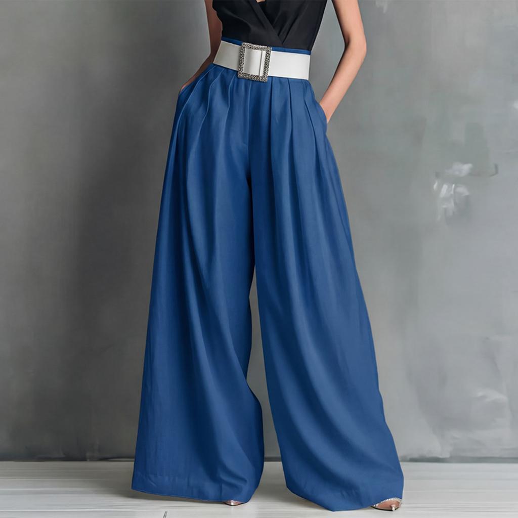 Modische Damen-Hosen mit Farbe, Taschen, hoher Taille, lockerem, weitem Bein für den Alltag