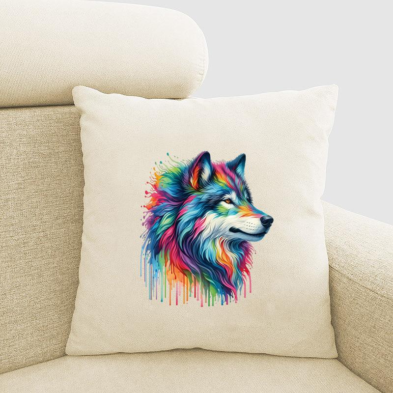 Regenbogen Wolf Wärmeübertragung Aufkleber Heißer Verkauf Aufkleber T-Shirt Wärmepresse Applizierte Kleidung Aufkleber DIY Benutzerdefiniertes Logo Patch
