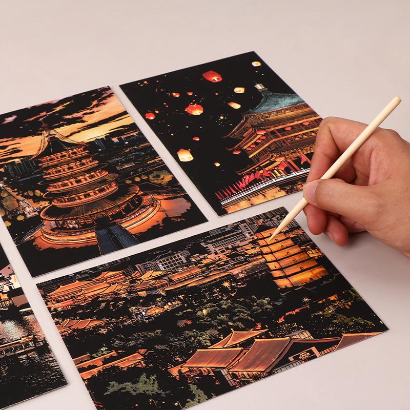 A5 Night View Cityscape Scratch Painting DIY Toy for Children