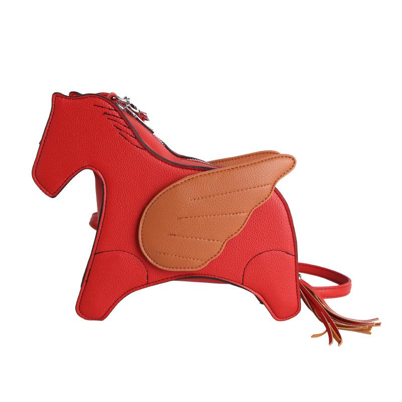 Lady Funny High Quality Animal Horse Shape Shoulder Bag Cute PU Leather Tassel Crossbody Bag Female Patchwork Zip Handbags Bolsa
