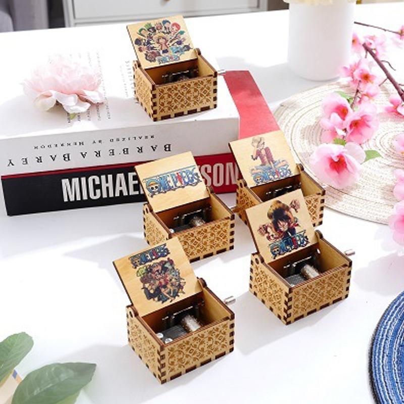 Wood Laser Engraved Vintage Hand Cranked Cute Boxes Wooden Music Box
