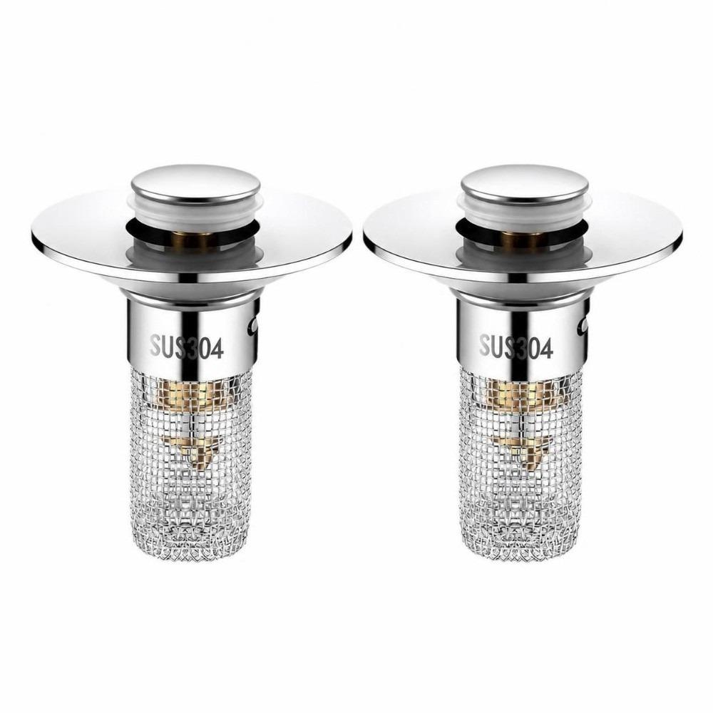2 Pack Push Bounce Sink Drain Strainer 304 Stainless Steel Filter Basket Drain Stopper Washbasin