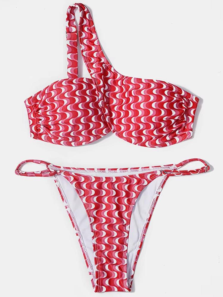 

Бикини на одно плечо с принтом волн Yi Yong Oumei Small красный