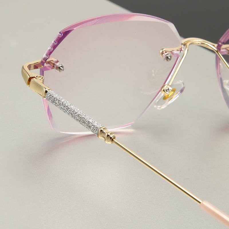 Luxury Women Square Reading Glasses Anti Blue Light Rimless Diamond Cut Far Sight Eyewear Presbyopia