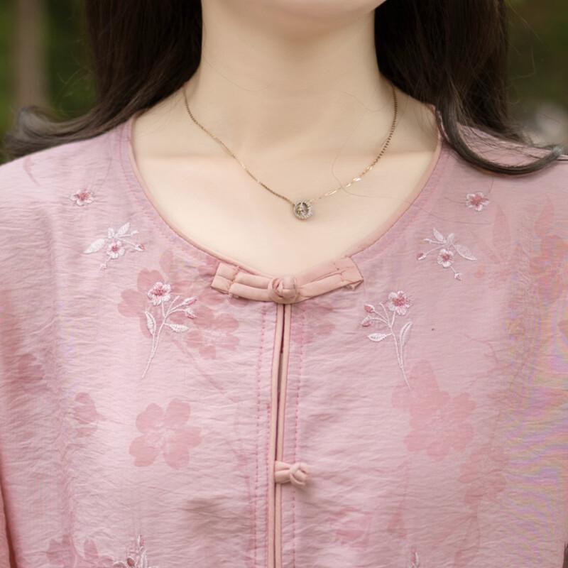 Yuzhaolin Women's New Chinese Style Embroidered Five-Sleeve Shirt
