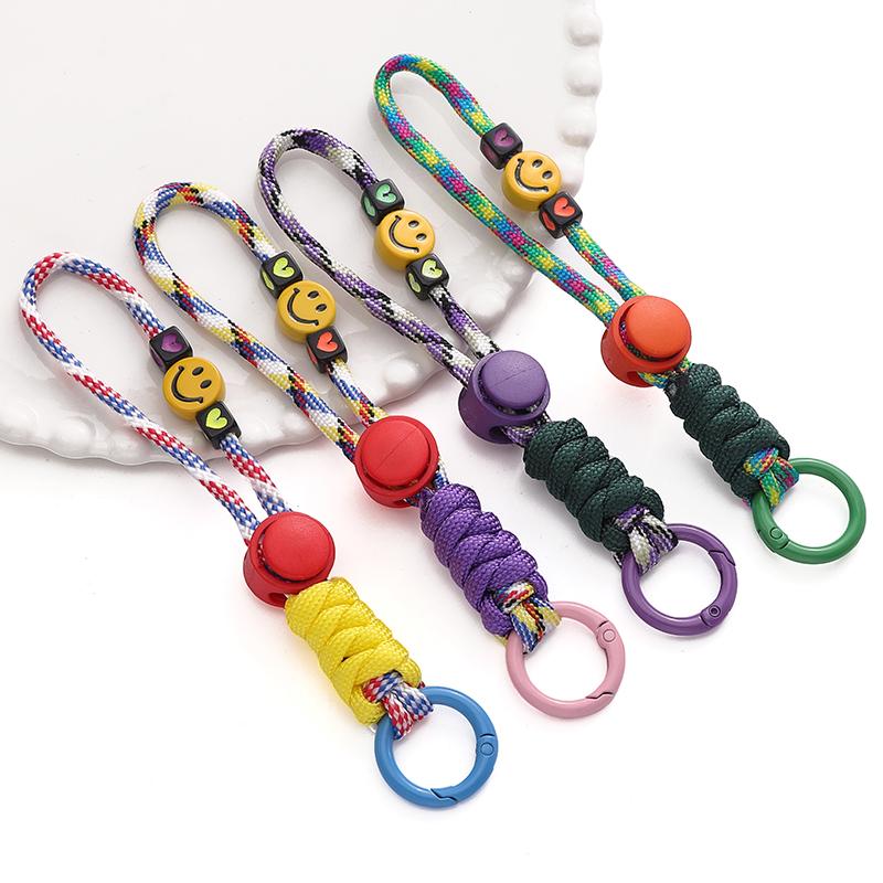 1Pc Handcrafted Woven Smiling Face Lanyard Creative Keychain For Short Universal Mobile Phone And Car Keychain Practical