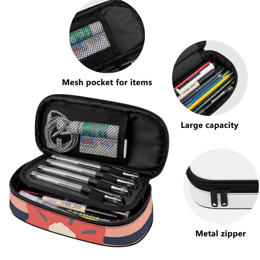 Pencil Case Printed 300D Polyester Secure Zipper with Mesh Pocket Removable Divider and Pen Slots for College and School Use
