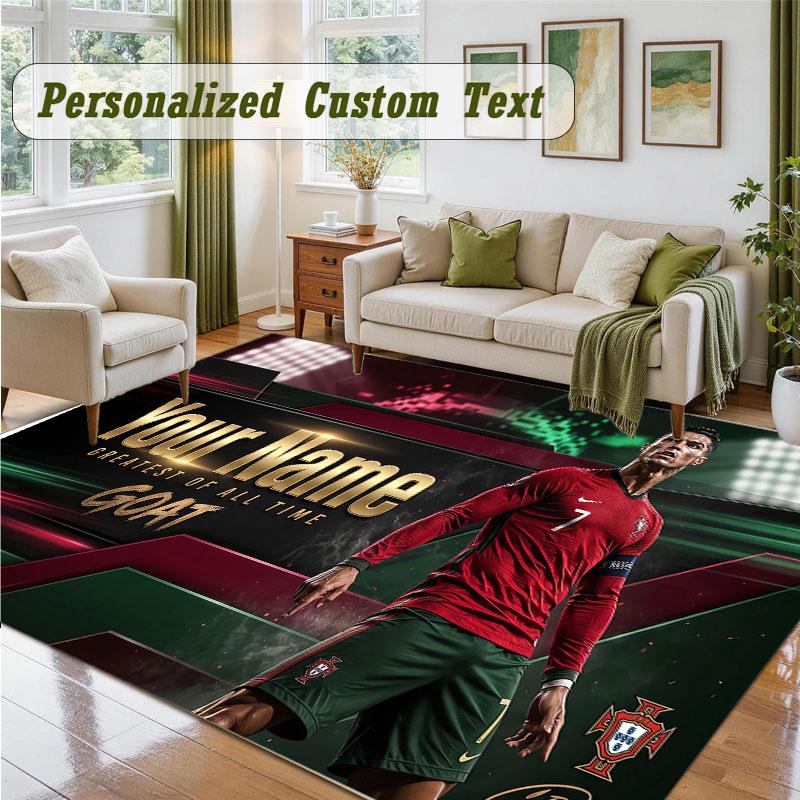Crystal Velvet Square Rug Custom NameCristiano Ronaldo Pattern Non Slip Home Floor Decor Rug