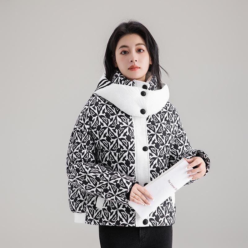 

Новая зимняя пуховая куртка для женщин, короткий стиль, утолщенная свободная хлопковая куртка, модная хлопковая куртка с принтом для невысоких XXL