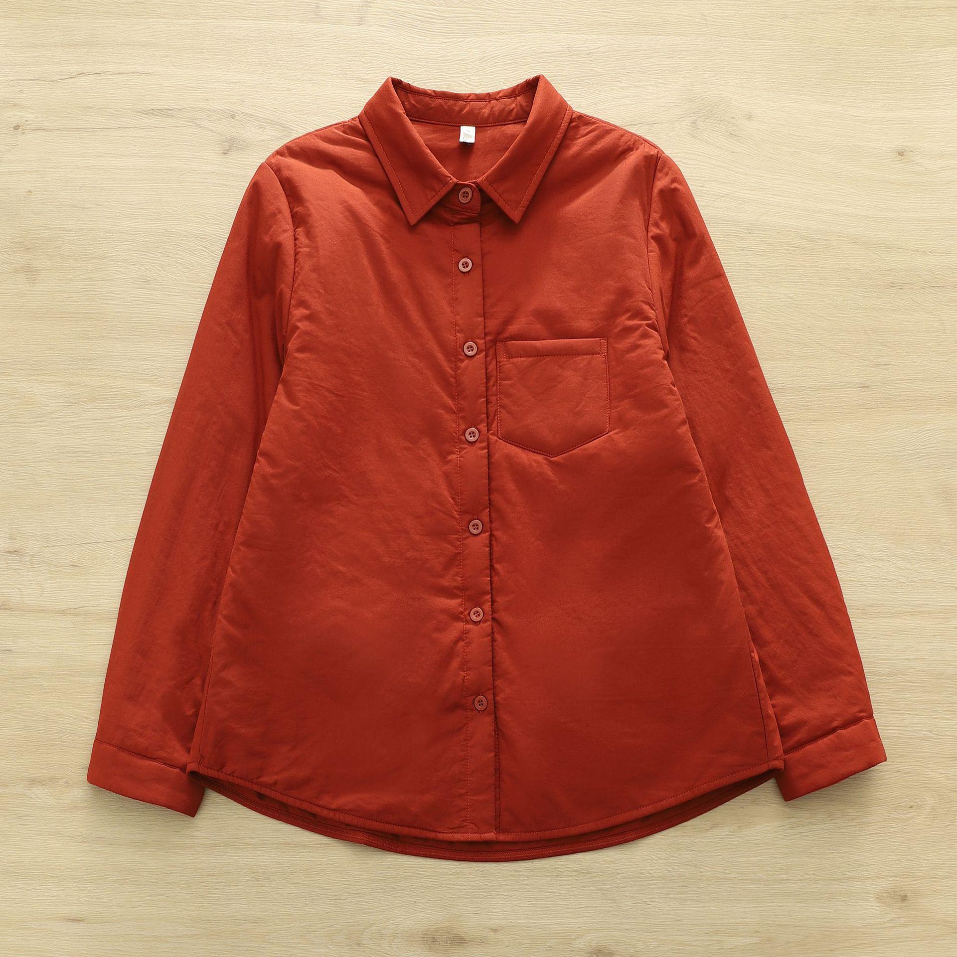 

Women s Lightweight Quilted Shirt Jacket - Warm, Slimming, Plus-size, High-Quality Cotton Texture Medium кирпич красный