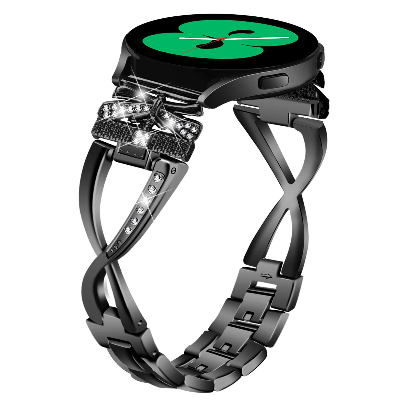 

For Samsung Galaxy Watch6 40mm/44mm Rhinestones Decor 20mm Watch Strap Crown X-Shape Zinc Alloy Watchband Silver