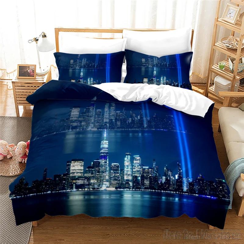 3D City Night View Print Love Child Duvet Cover Set HD Comforter Cover Bedclothes for Kids Bedding Sets Bedroom Decor