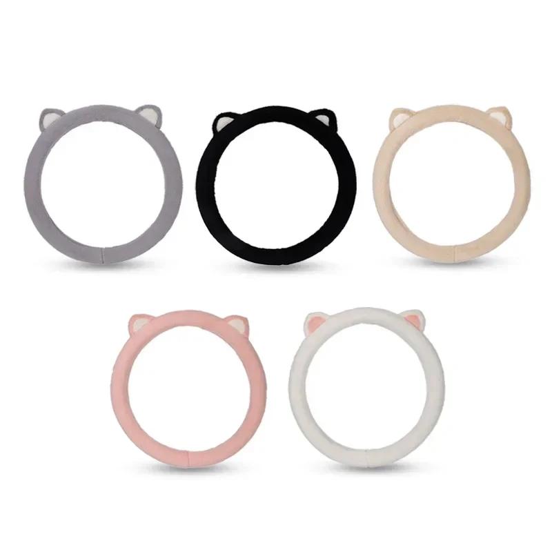 Car Plush Steering Wheel Cover Cartoon Cat Ears Square Handlebar Cover Goddess Winter Warm 38cm Universal Type