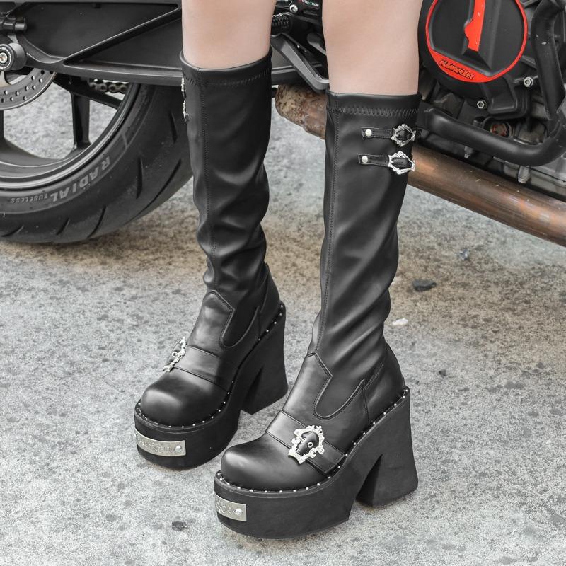 Mode Bottes à Plateforme Hautes pour Femmes Style Européen Américain Haute Qualité Bottes Longues pour Femmes Bottes Hautes Fines Botas Mujer