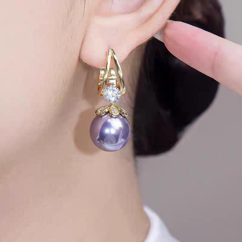French Exquisite Light Luxury Flash Diamond Pearl Earrings Women's High-end Earrings Niche Earrings