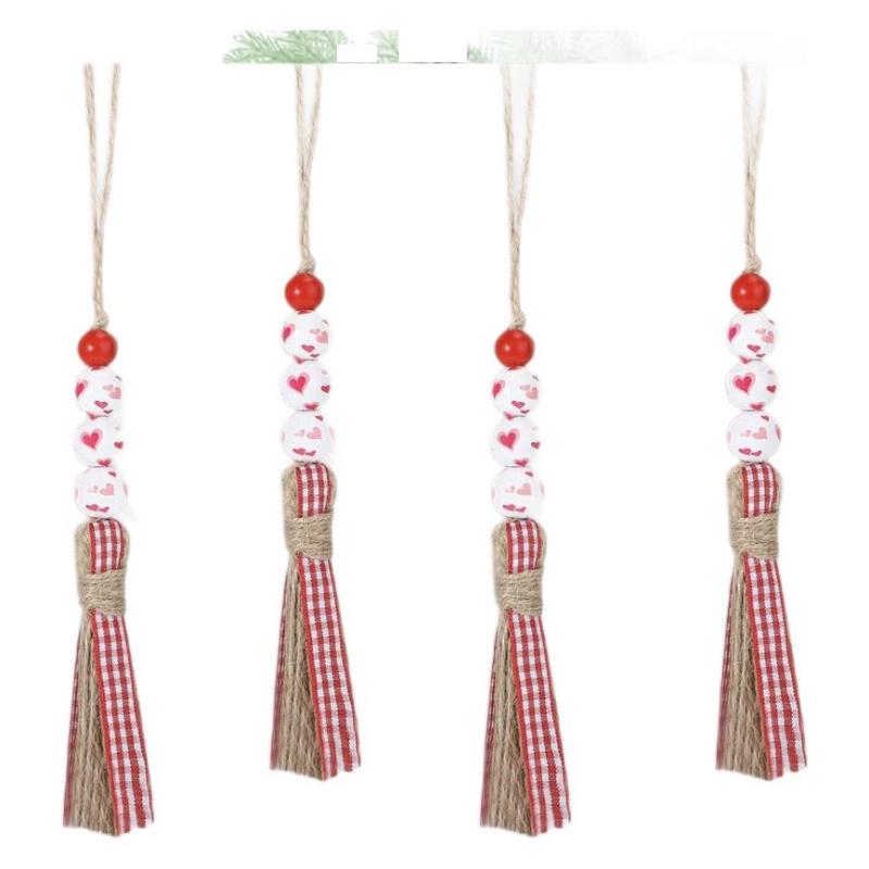 Valentine's Day Bead Hanging, Wedding Decoration,Office, Home Decoration Hanging,Red Heart Wood Bead Tassel Love Bead Decoration