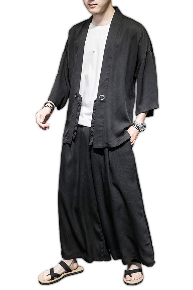 

Jinbei Верх и низ Японский Длинный Номер Фейерверк Солнце Кондиционер Большой Размер [inotenka] Мужской Samue, Хаори, Настройка, Комплект, Стиль, Повседневный, Кардиган, чёрный