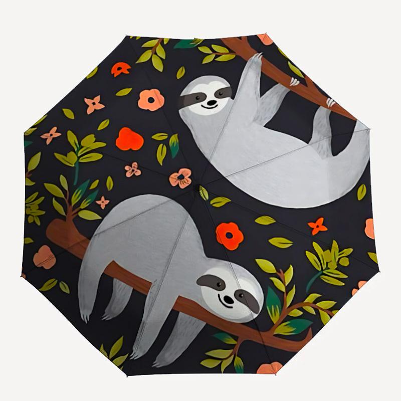

1pc Sloth Floral Automatic Open/close, All-Season Portable Folding Umbrella, Travel, Everyday, Formal Events - Compact Luxury Parasol, Outdoor Accesso