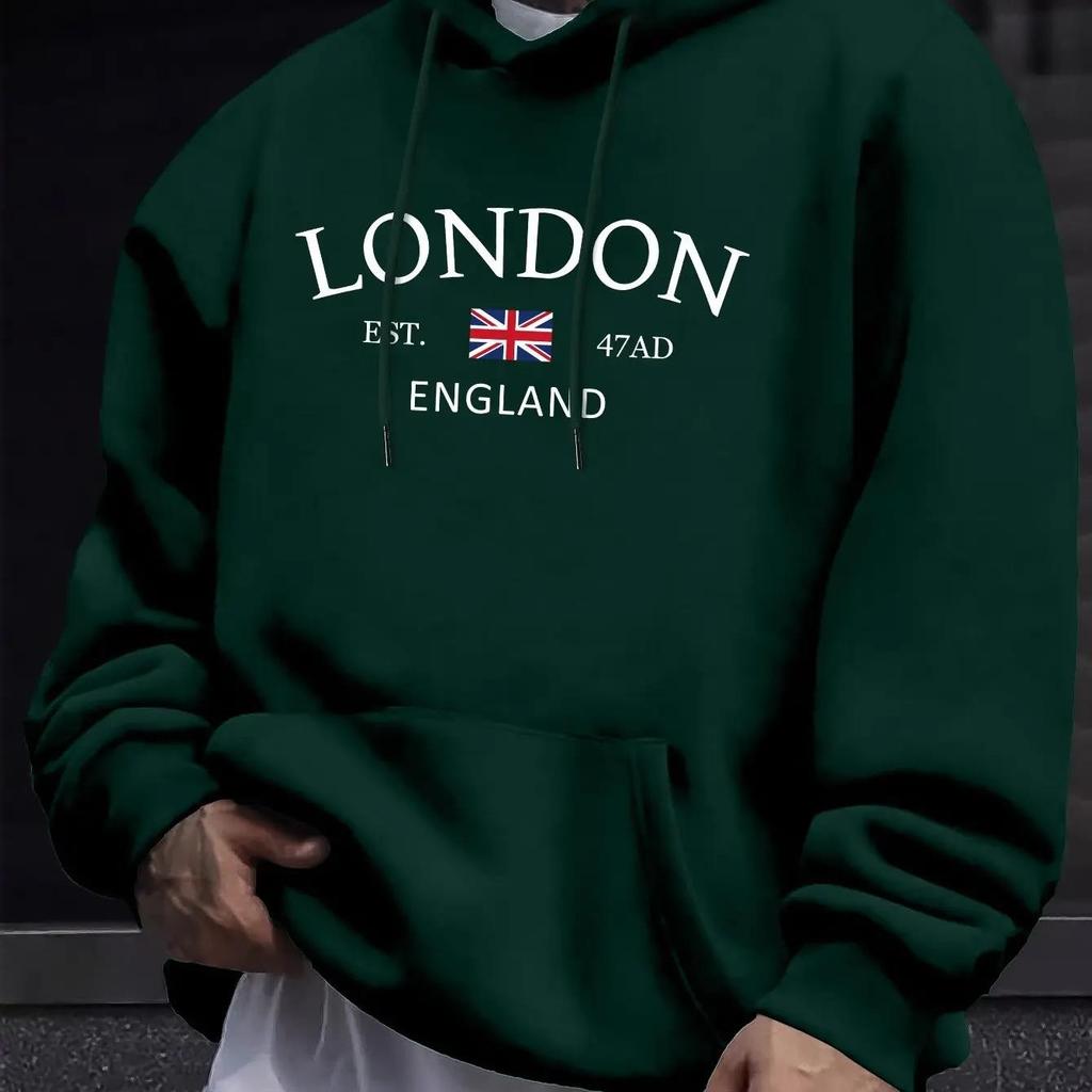 London Fashion Print Hoodies For Men Casual Autumn Winter casual sweatshirt Kangaroo pocket Long sleeve Autumn/Winter simple