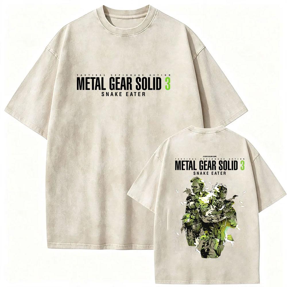 Hot Game Metal Gear Solid 3 Snake Eater Vintage Washed T Shirt Unisexs Loose Player Fans Fashion Short Sleeve Tshirts Streetwear