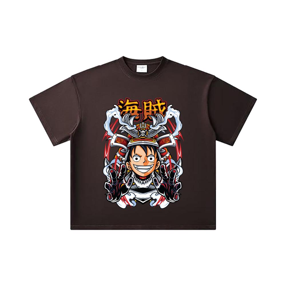 260 GSM Double Yarn 32 Count 100% Cotton One Piece V70 Luffy Samurai Print Unisex Heavy Cotton T Shirt