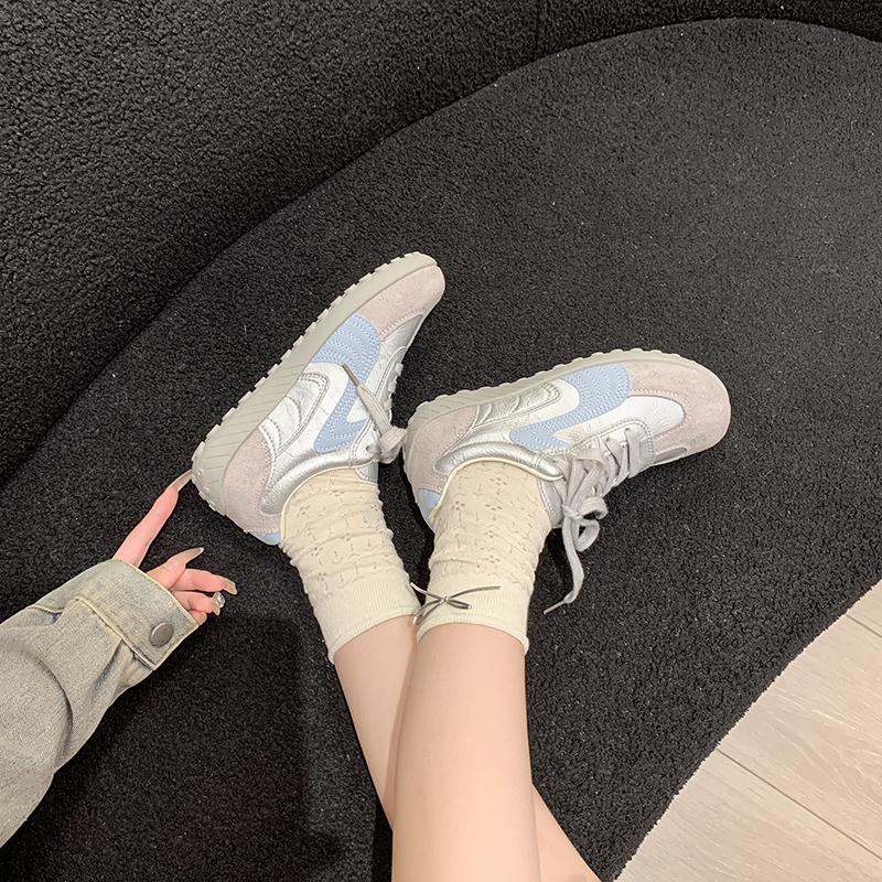 Fashion Casual Sneakers Autumn New Round Toe Colorblock Front Lace-Up Soft Sole Non-Slip Wear-Resistant Flat Single Shoes