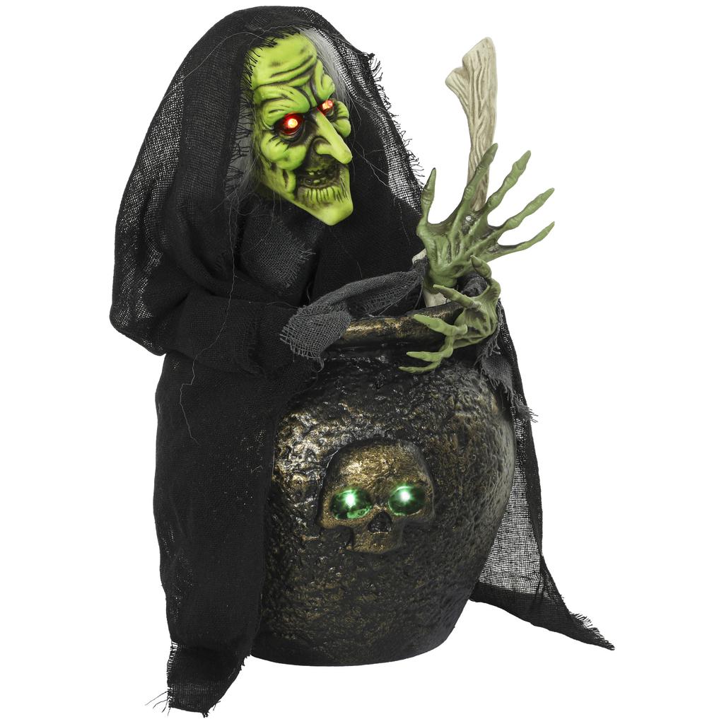 Animated Halloween table witch with laughing sound, glowing eyes and sound/touch activation