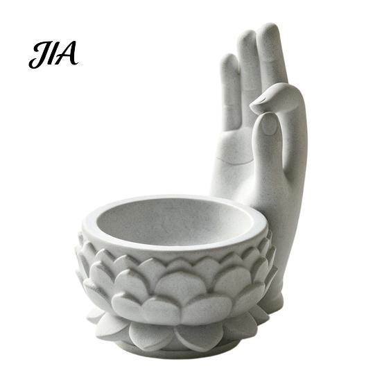 Office Desk Organizer 3D Printed OK Buddha Hand Lotus Flower Pot, Zen Style Mini Planter, PLA Statue Desktop for Succulents Jewelry, Creative