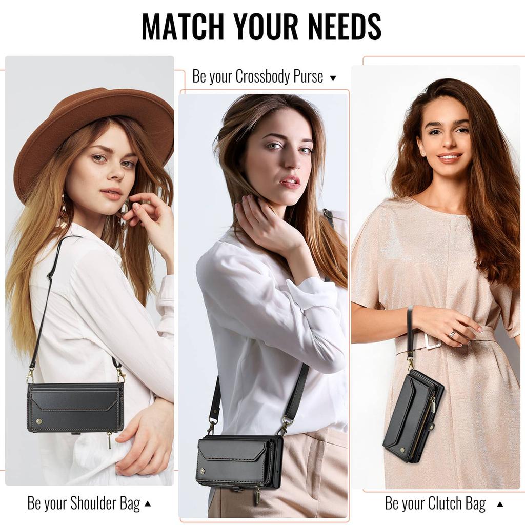 Crossbody for Samsung Galaxy A37 A57 Leather Wallet Case RFID Blocking 10 Card Holder Zipper Pocket Magnetic Flip Wristlet Strap