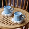 Cute Handmade Irregular Underglaze Hand Painted Blue Sky White Clouds Ceramic Coffee Cup Saucer Creative Mug Breakfast Saucer
