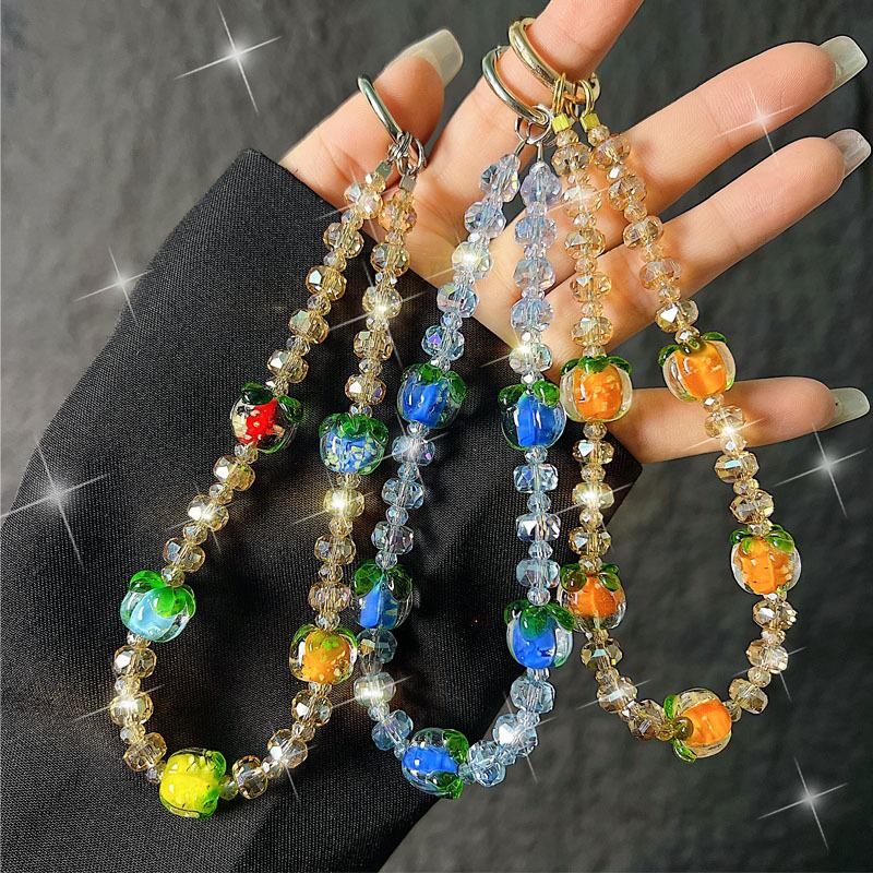 New Persimmon Ruyi Phone Chain New Chinese Style Glass Crystal Phone Chain Wrist Bag Keychain Pendant