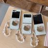 Cute Kawaii Hello Kitty Phone Case with Rhinestone Mirror  Beaded Lanyard For Samsung Galaxy Z Flip 7 6 5 4 3 Plaid Star Foldabl