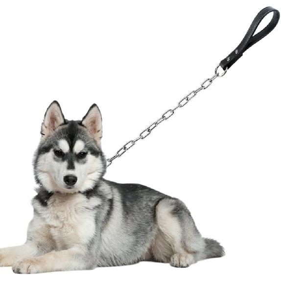 Didog 28 inch Length Heavy Duty Anti-bite Dog Giant Chain Leash with Leather Handle