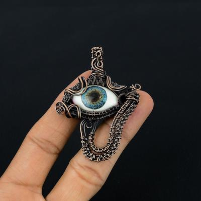 Evil Eye Pendant, 999 Copper Wire Wrapped Gemstone Jewelry, Handmade Pendant, For Mother Day