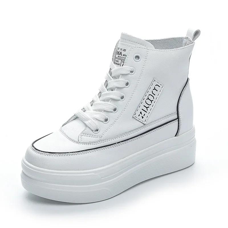 

Модные высококачественные 8 см натуральная кожа женские ботильоны на платформе танкетке кроссовки сапоги весна осень сапоги обувь для женщин сапоги 33 белый