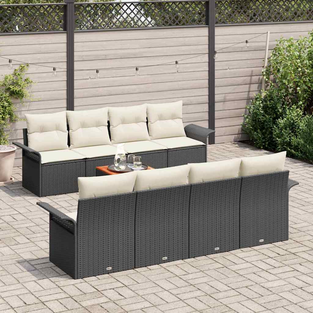 9 Piece Garden Sofa Set with Cushions Black Poly Rattan