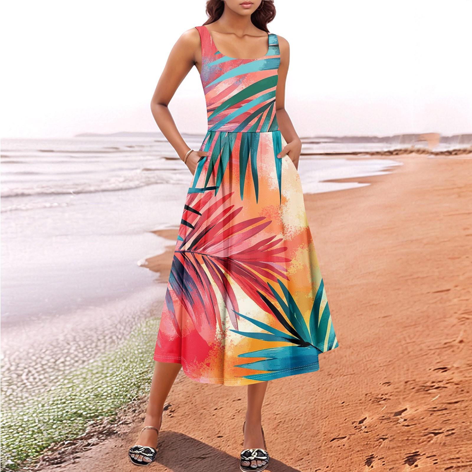 

Женский летний весенний повседневный цветочный сарафан без рукавов для пляжного отдыха струящиеся платья-майки миди в стиле бохо XL