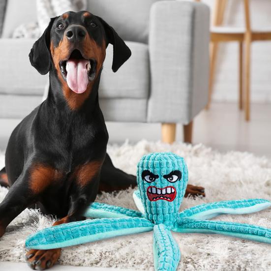 Octopus Dog Toy Cartoon Shape Wear Resistant Teeth Cleaning Funny Plush Octopus Toy Pet Interactive Squeaky Toy