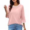 Women's Fashion Casual Threaded Round Neck Seven Points Flare Sleeve T-Shirt Top