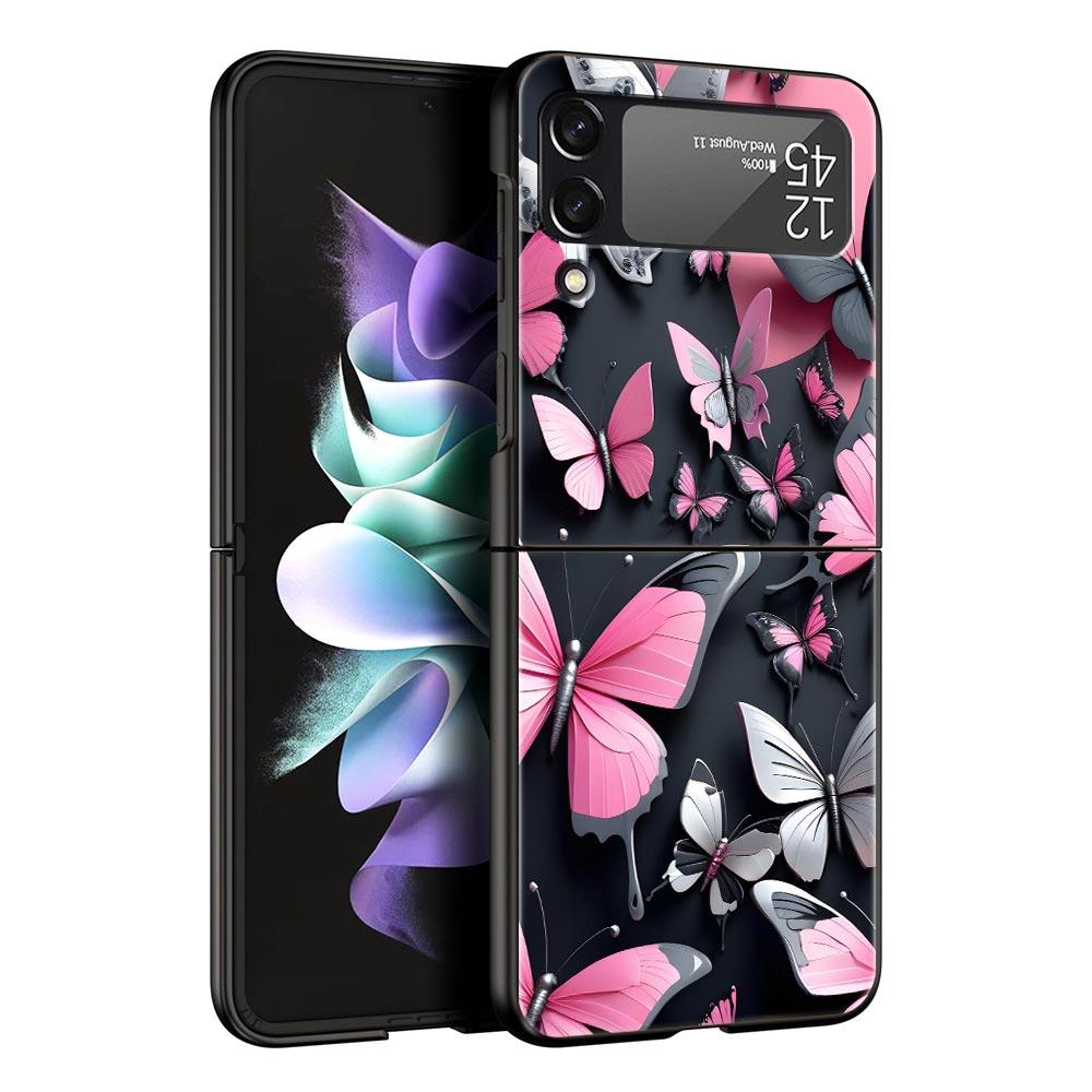 Butterfly Design Hard PC Phone Case For Samsung Galaxy Z Flip 7 6 5 4 Black Cover For Galaxy Z Flip 3 Foldable Fundas Shell Bags