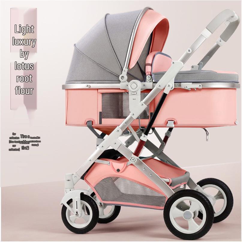 Reversible High Landscape 3-in-1 Baby Stroller with Reclining Seat and Shock Absorption