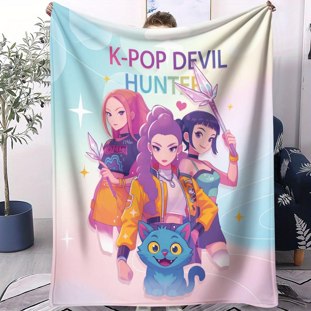 K Pop Huntrix Girl Flannel Blanket Demon Hunters Plush Warm Throw for Home Leisure Office Nap Travel Camping All Season Gift