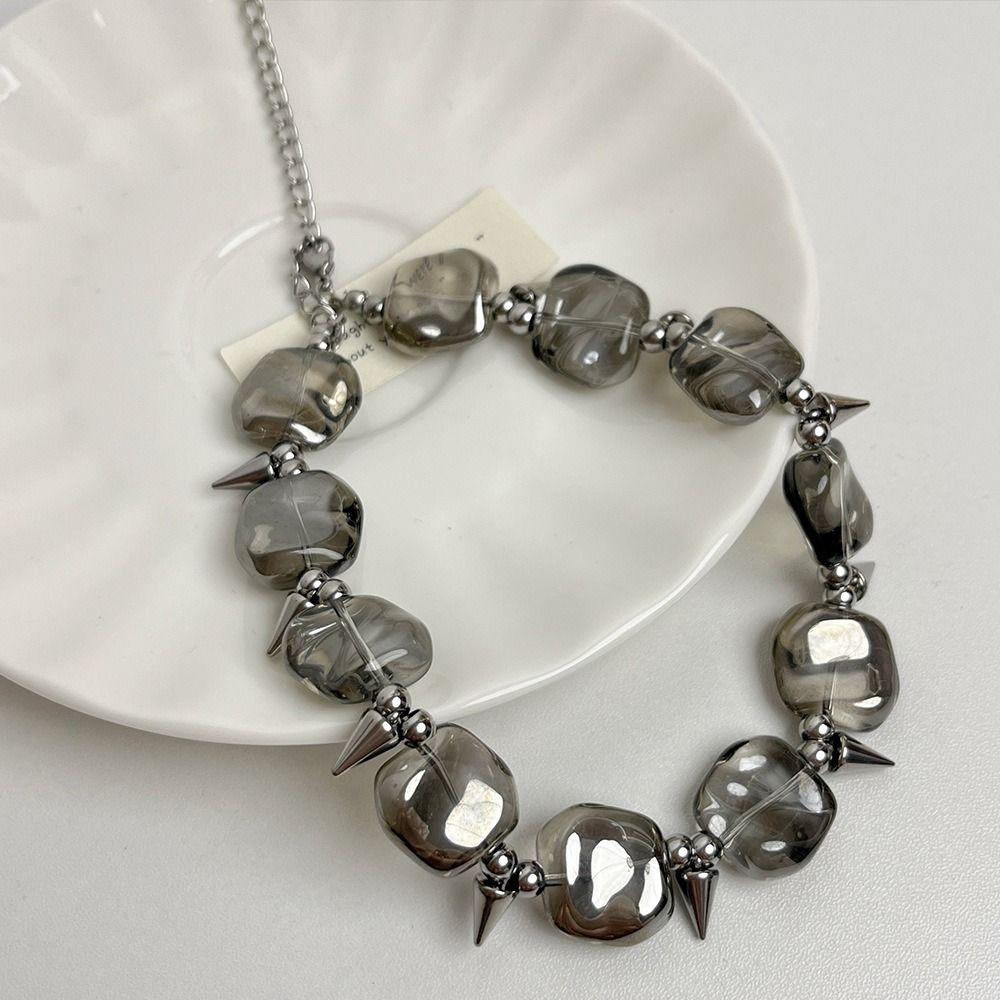 Gothic Rivet Beads Necklace Exaggerate Punk Choker Women Fashion Collarbone Chain  Party