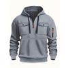 Mens Winter Warm Fleece Lined Hooded Pullover Sweatshirt With Zipper V-Neck Loose Fit Casual Sportswear