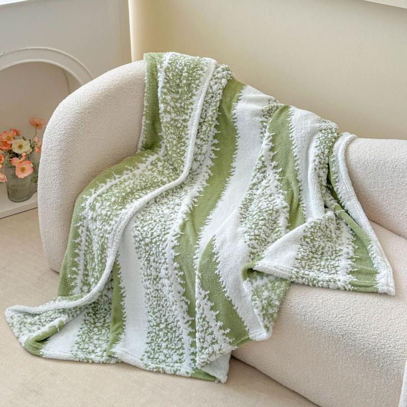 Coral Fleece Blanket Flannel Throw Soft Warm Striped Couch Bed Travel