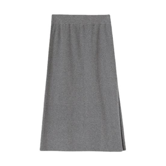 Women Midi Skirt High-Waisted Solid Color Casual Style Knitting Skirt Autumn Winter Side Split Hem Skirt Versatile Daily Wear