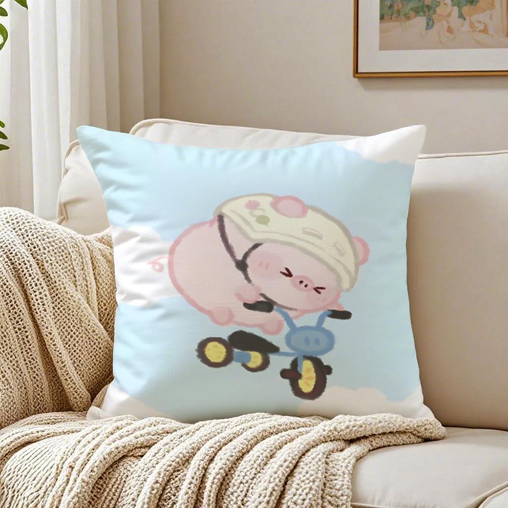 Cartoon LLuLu the Piggy Pink Cushion Cover Linen Pillowcase Soft for Sofa Bed Home Room Decor