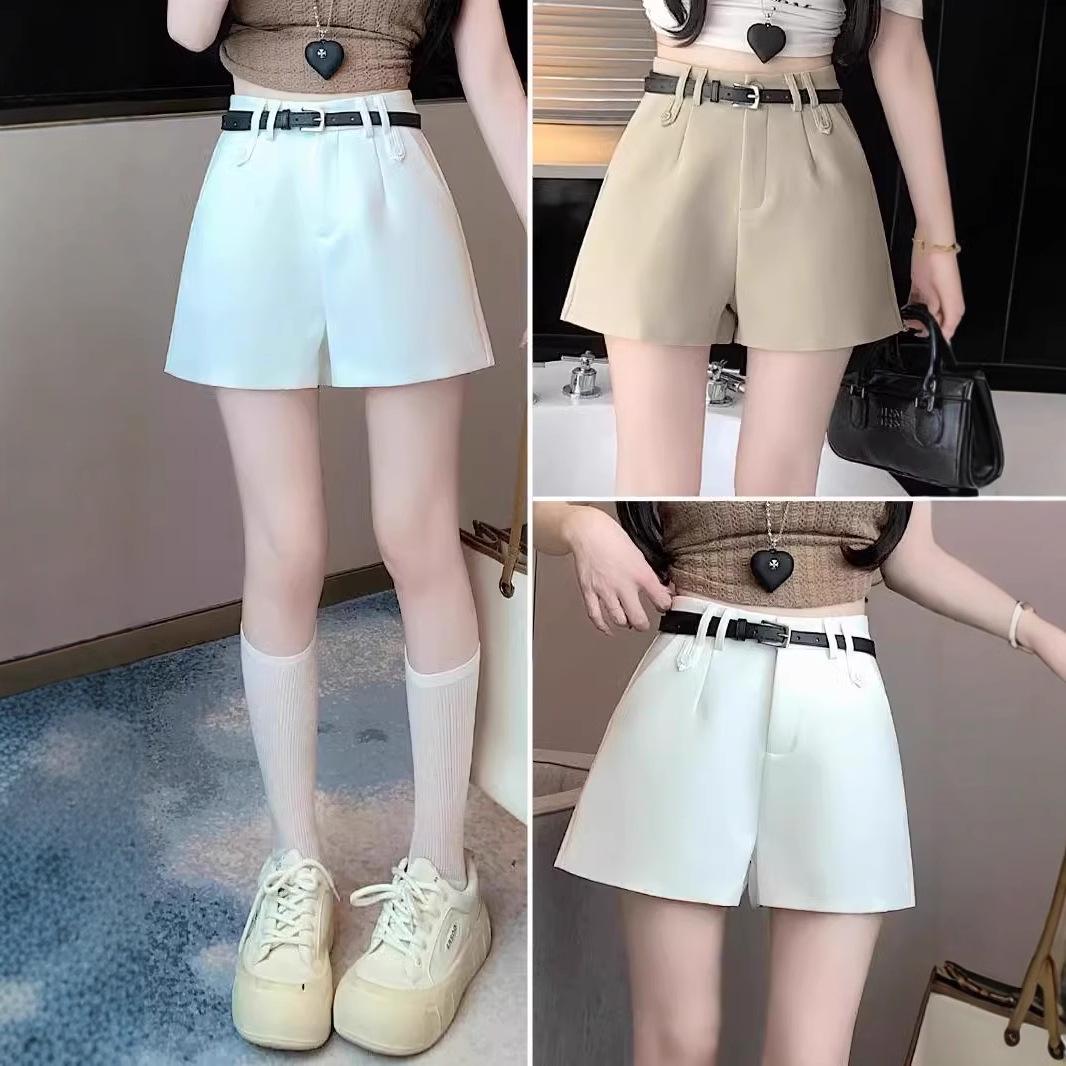 

Women s High Waist A-Line White Suit Shorts - Summer 2025, Slimming, Versatile, Casual Wide Leg Pants XS