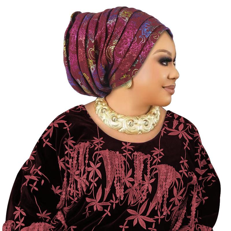 Glitter Pleated Women's Head Wraps Bonnet African Turban Cap Muslim Headscarf Bonnet Turbante mujer