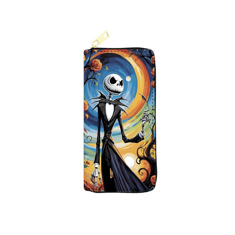 Nightmare Before Christmas PU Long Zip Wallet for Women Single Zipper Clutch Cosmetic Bag Jack Skellington Print 3pcs